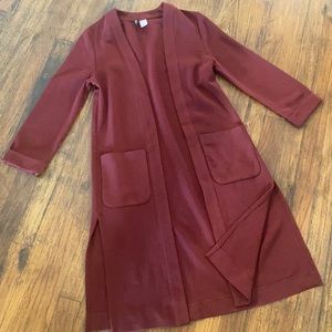 Divided H&M Maroon Open Front Duster Cardigan